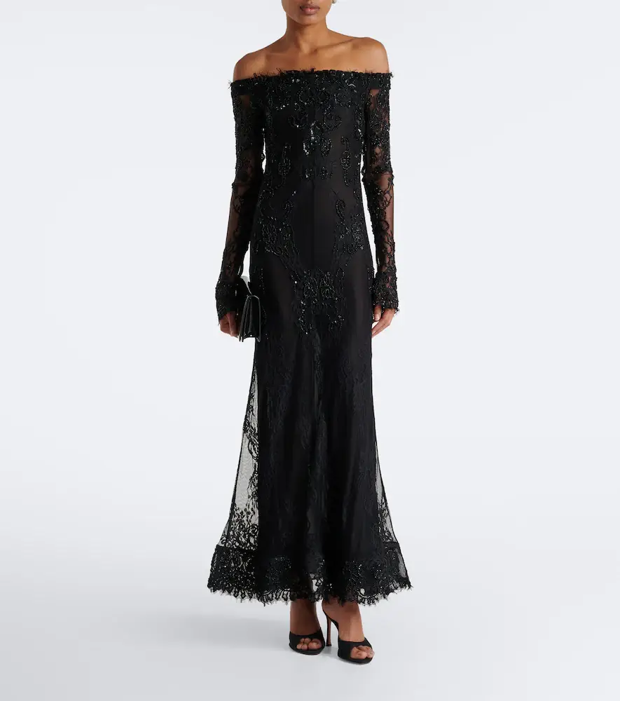 BLUMARINE Embellished off-shoulder lace gown | Thumbnail 3