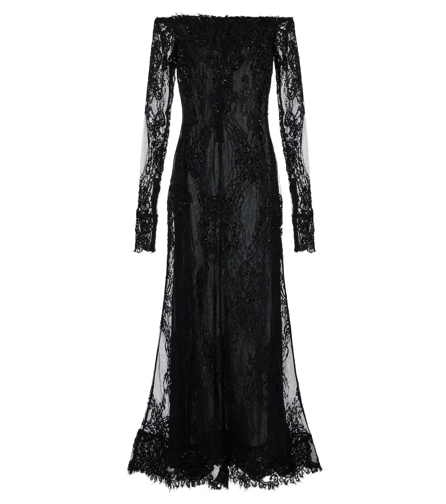 Embellished off-shoulder lace gown Embellished off-shoulder lace gown