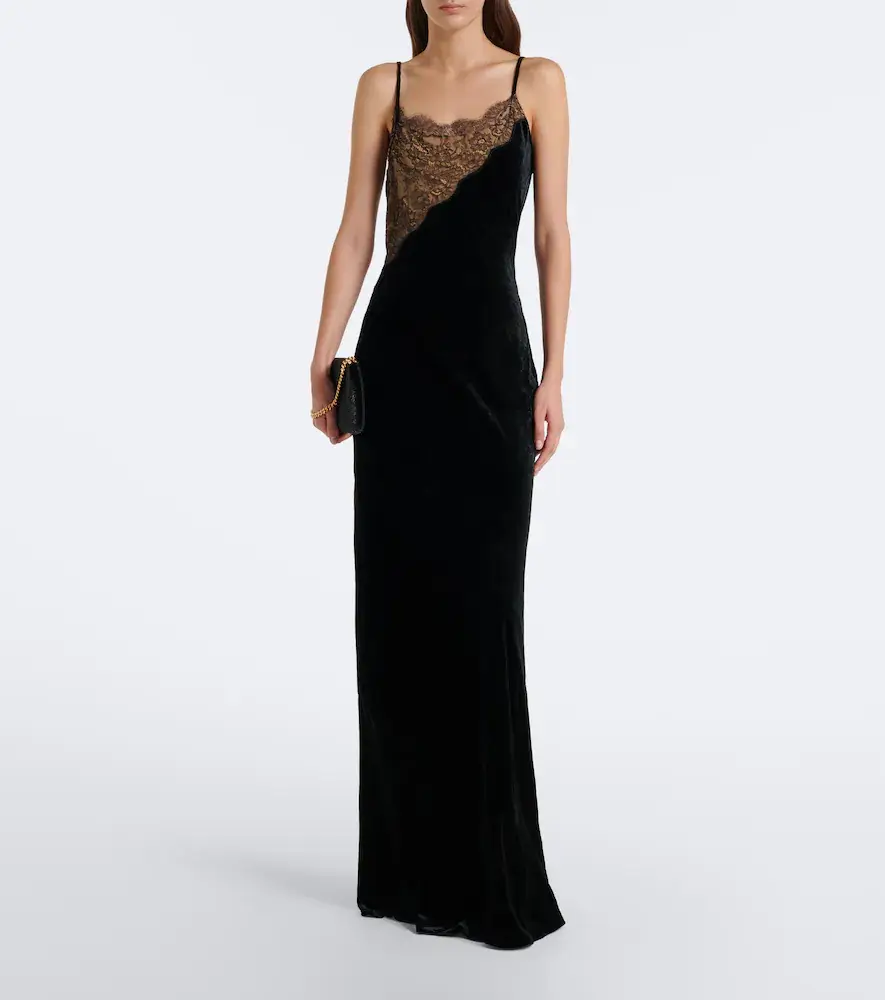 Stella McCartney Lace-trimmed velvet gown | Thumbnail 3 Stella McCartney Lace-trimmed velvet gown | Thumbnail 3