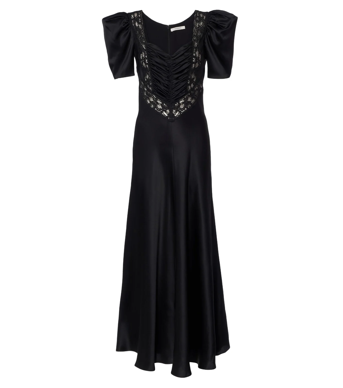Rodarte Lace-trimmed ruched silk satin gown