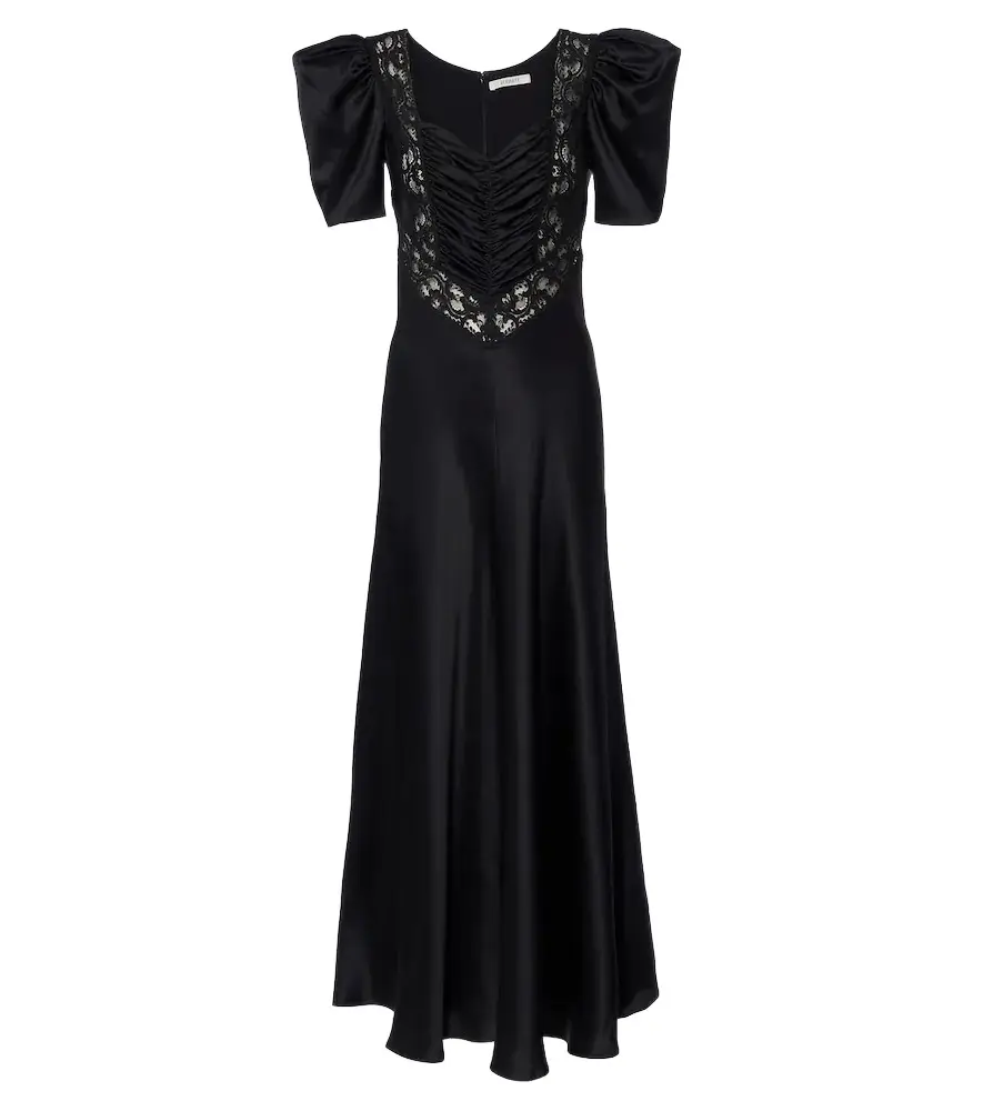 Rodarte Lace-trimmed ruched silk satin gown