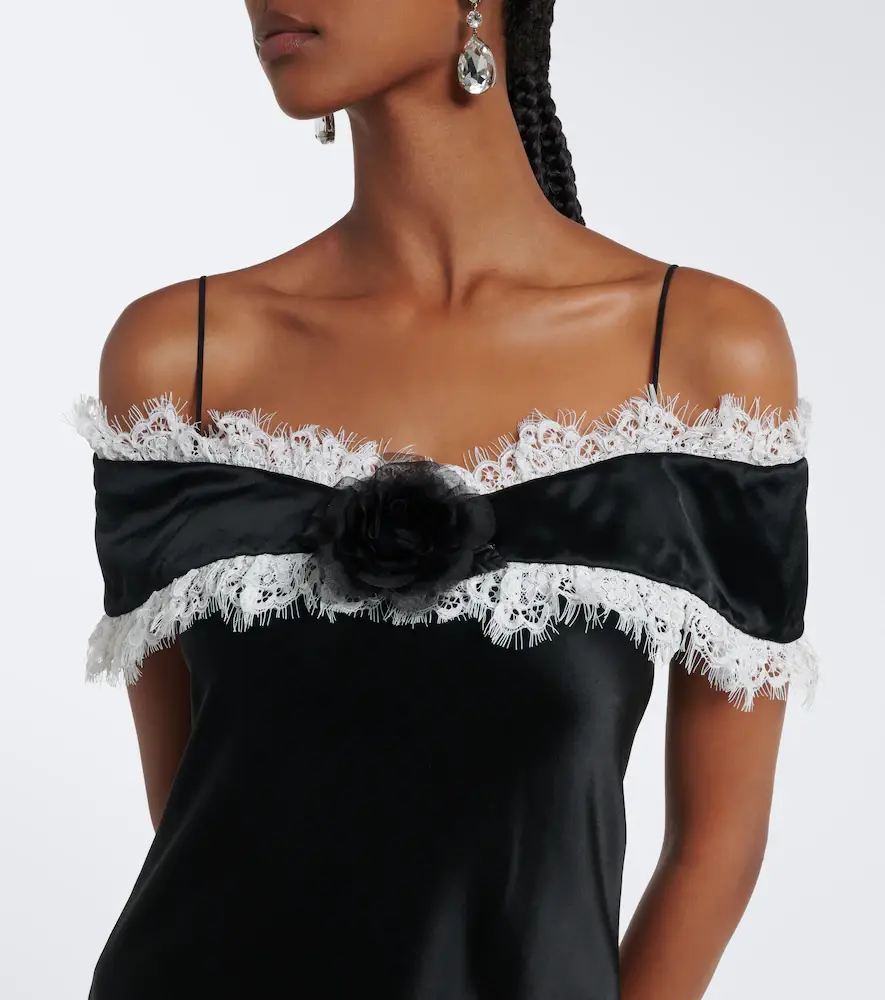 Rodarte Floral-appliqué satin midi dress | Thumbnail 2 Rodarte Floral-appliqué satin midi dress | Thumbnail 2