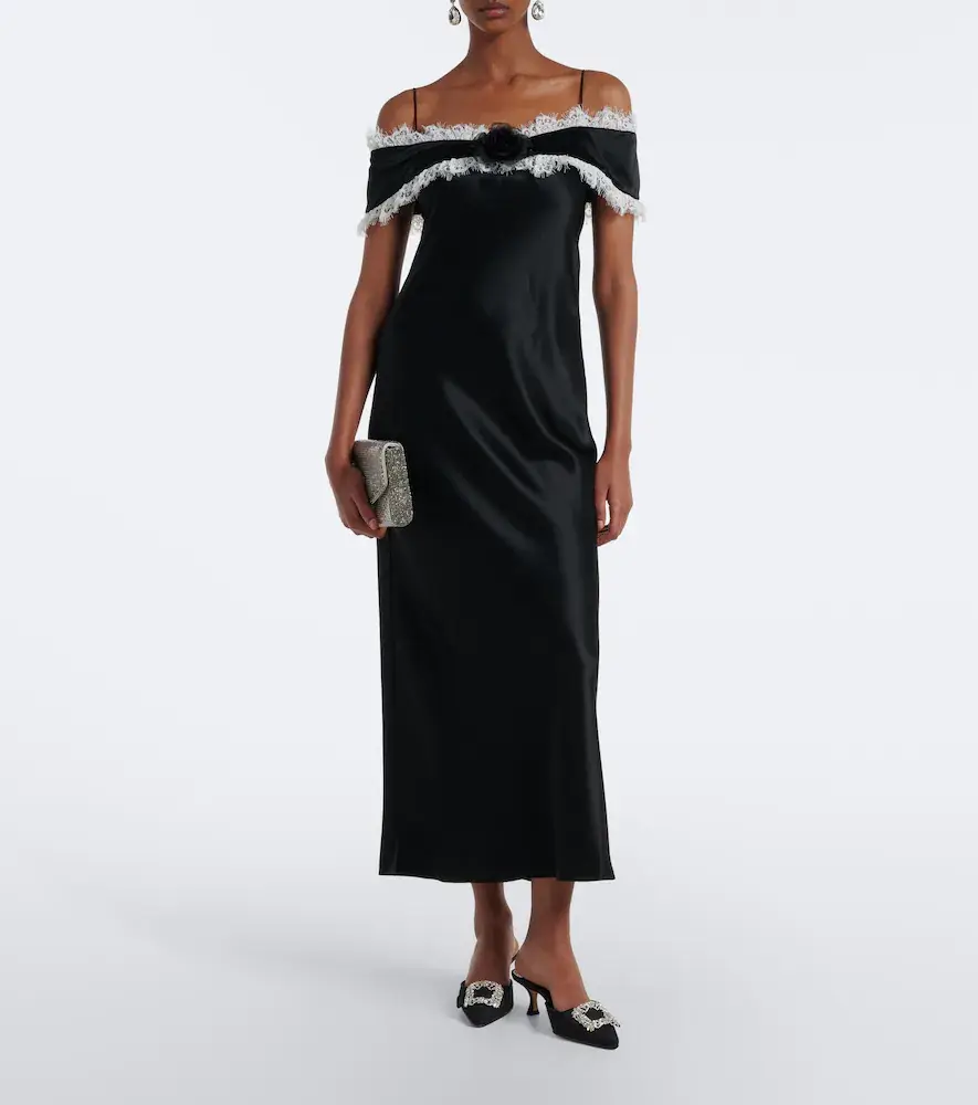 Rodarte Floral-appliqué satin midi dress | Thumbnail 4 Rodarte Floral-appliqué satin midi dress | Thumbnail 4