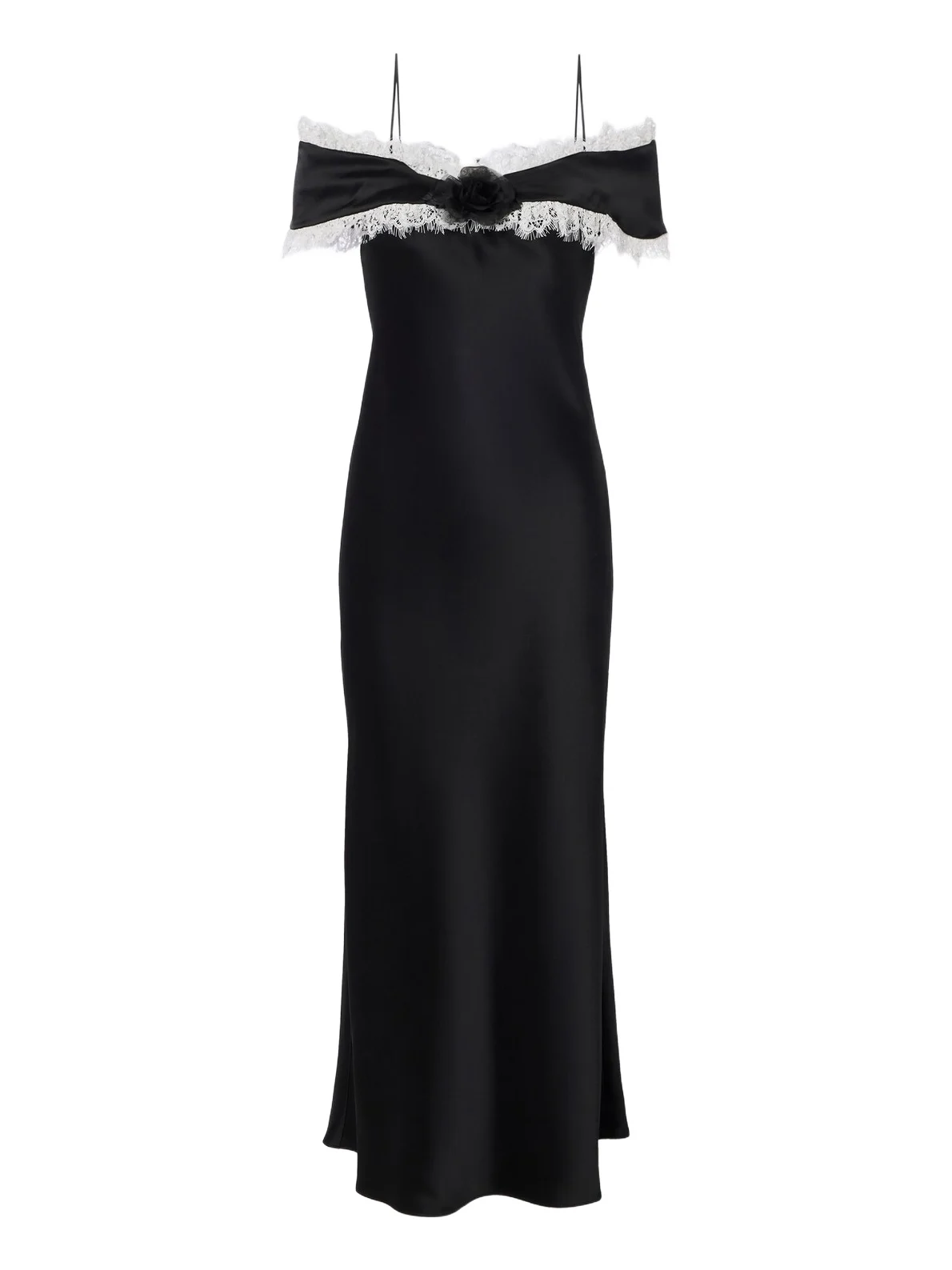 Floral-appliqué satin midi dress Floral-appliqué satin midi dress