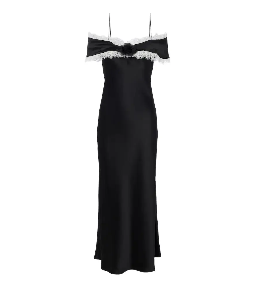 Rodarte Floral-appliqué satin midi dress