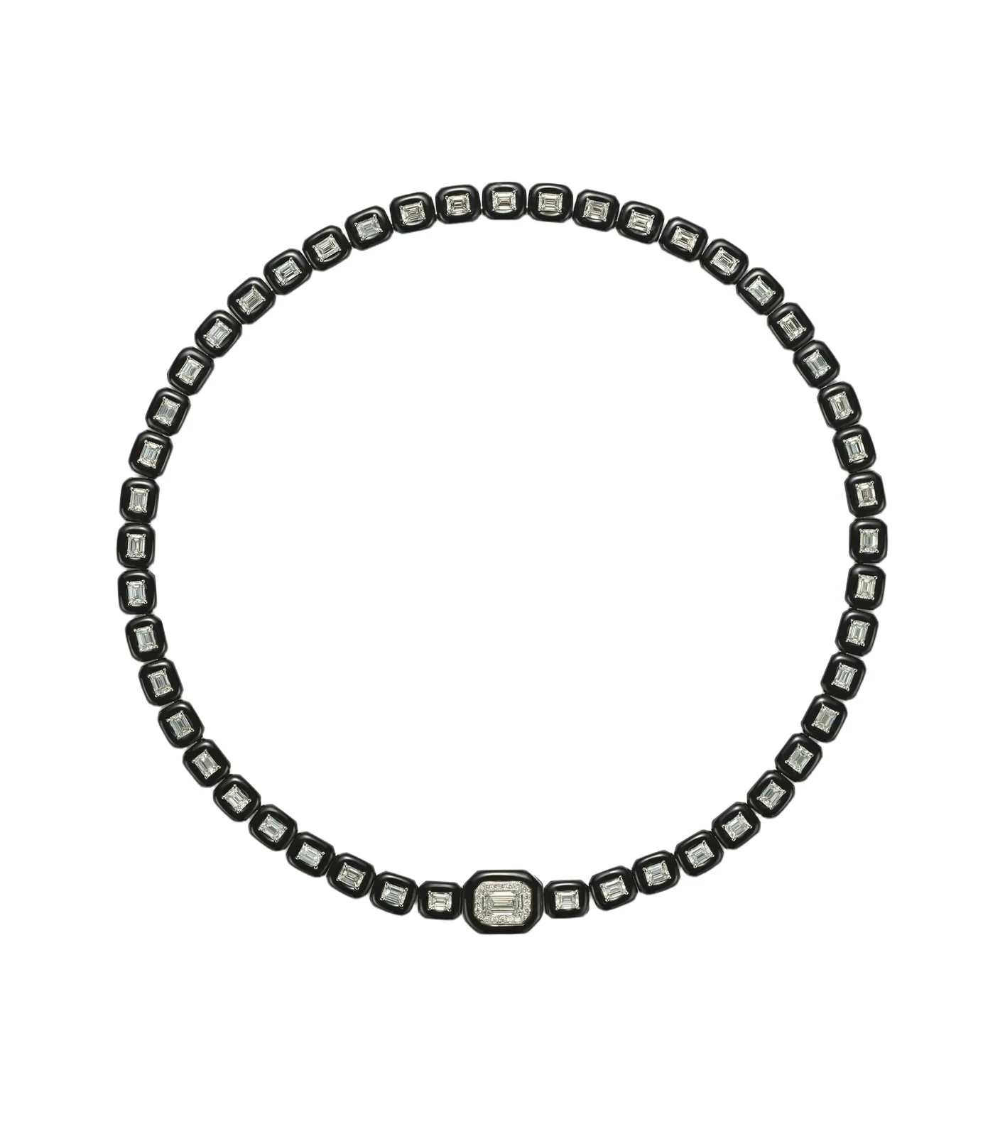 Oui 18kt white gold and enamel necklace with diamonds