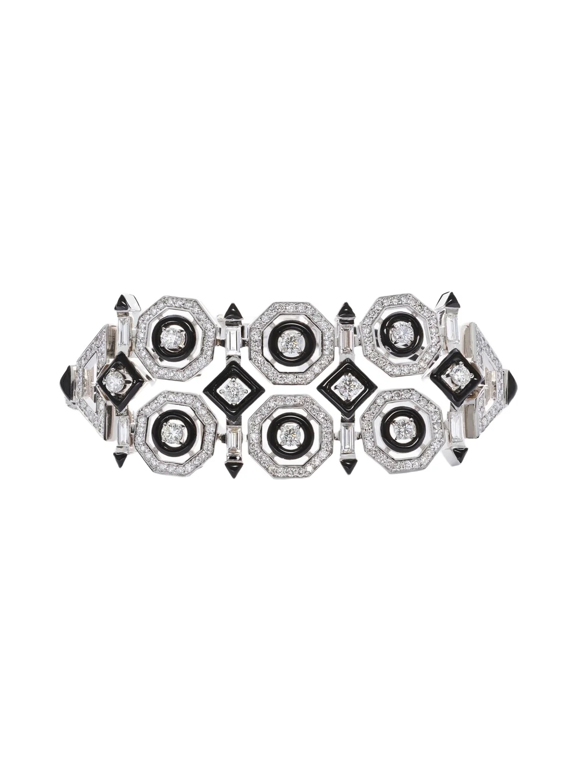 Oui 18kt white gold and enamel bracelet with diamonds