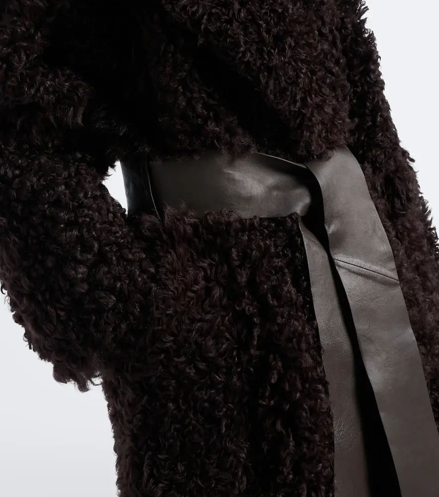 Joseph Magnus leather-trimmed shearling wrap coat | Thumbnail 2