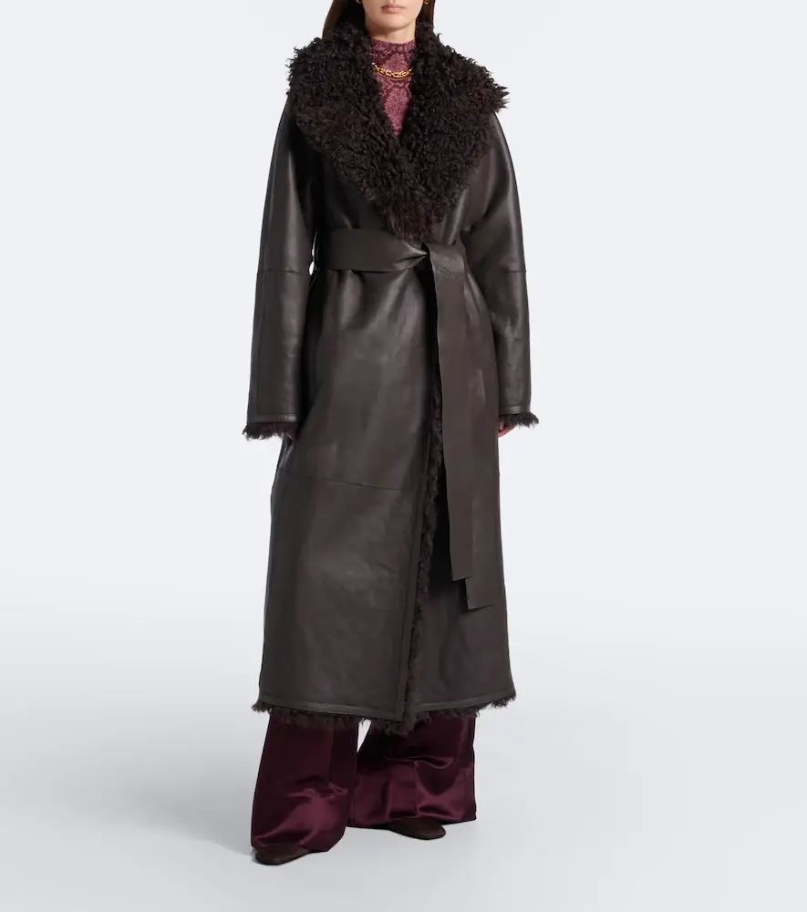 Joseph Magnus leather-trimmed shearling wrap coat | Thumbnail 3