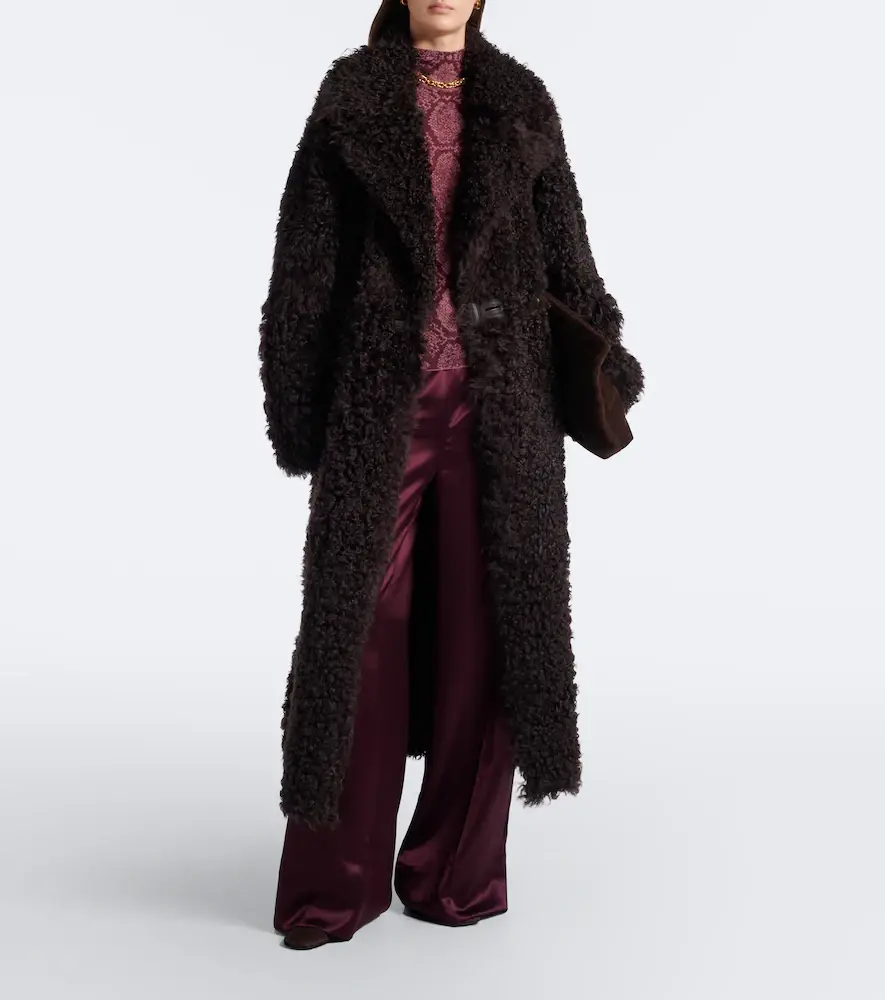 Joseph Magnus leather-trimmed shearling wrap coat | Thumbnail 4