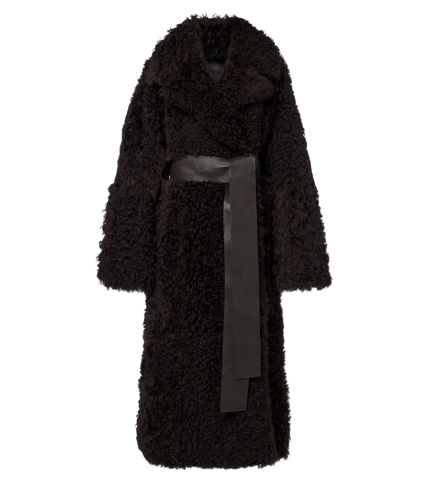 Joseph Magnus leather-trimmed shearling wrap coat