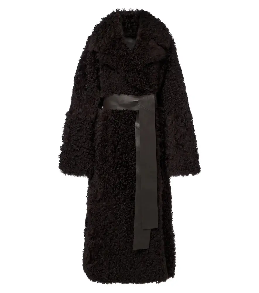 Magnus leather-trimmed shearling wrap coat Magnus leather-trimmed shearling wrap coat