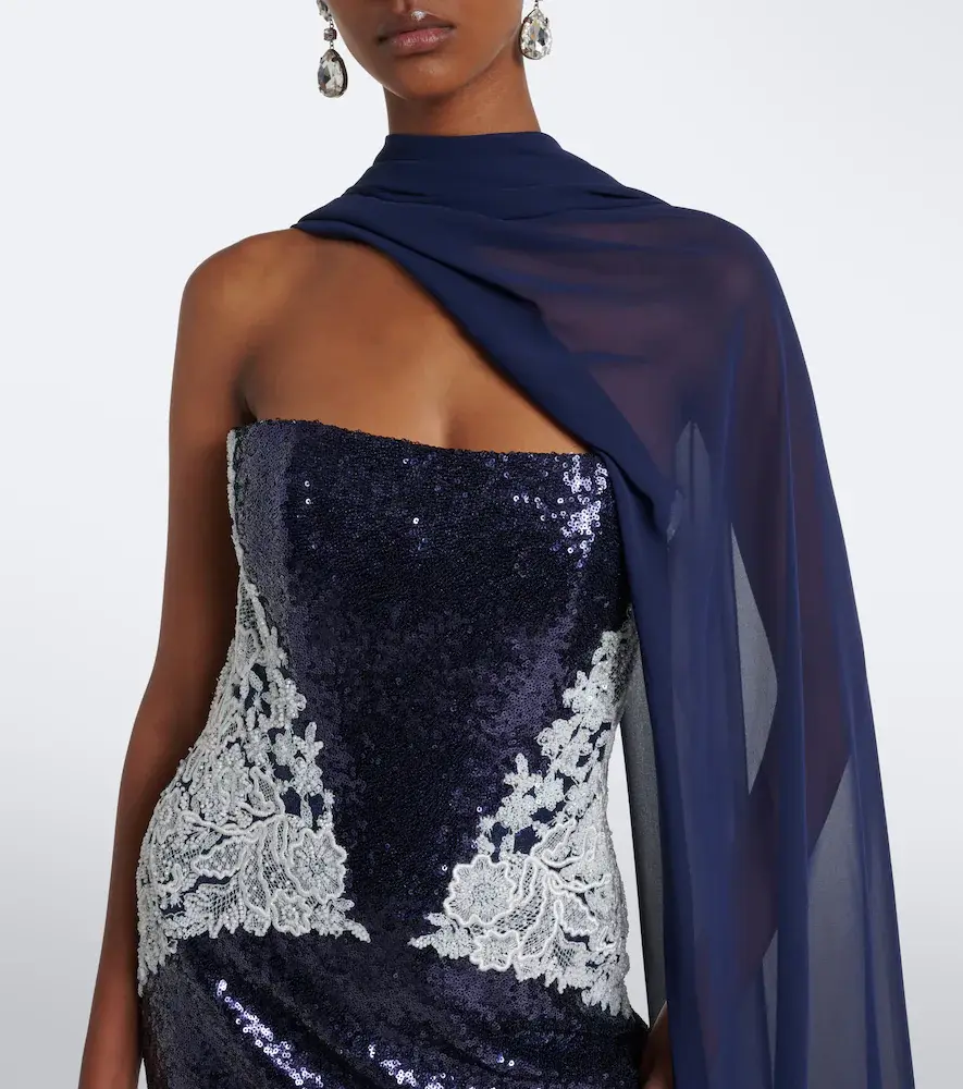 Costarellos Scarf-detail sequined bustier gown | Thumbnail 4 Costarellos Scarf-detail sequined bustier gown | Thumbnail 4