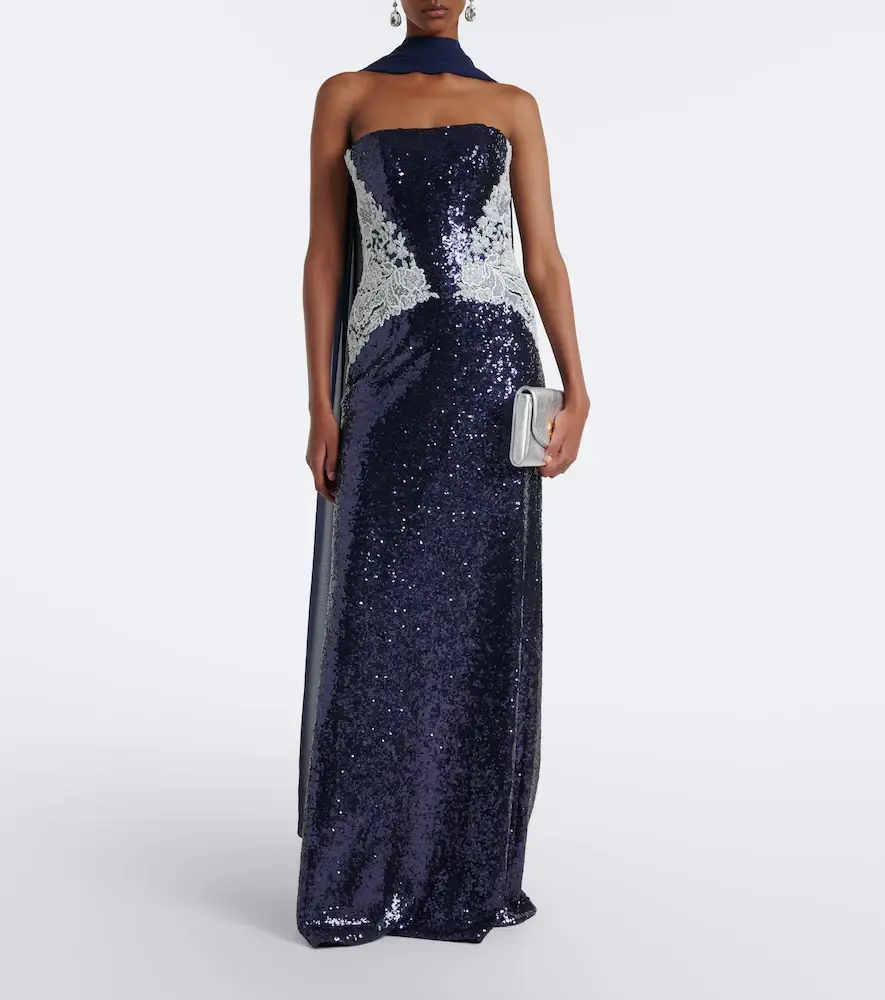 Costarellos Scarf-detail sequined bustier gown | Thumbnail 6 Costarellos Scarf-detail sequined bustier gown | Thumbnail 6
