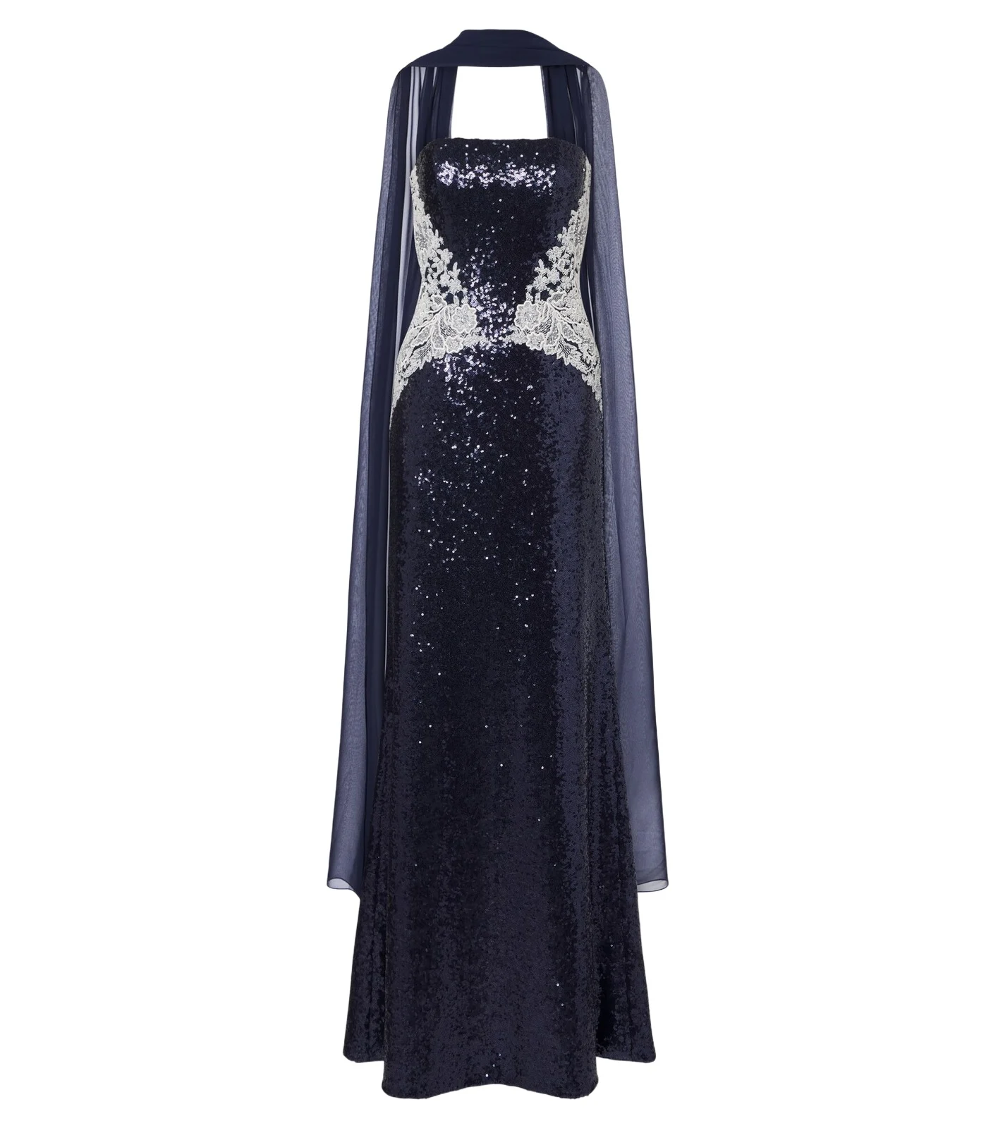 Costarellos Scarf-detail sequined bustier gown