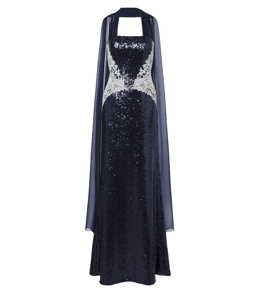 Scarf-detail sequined bustier gown Scarf-detail sequined bustier gown