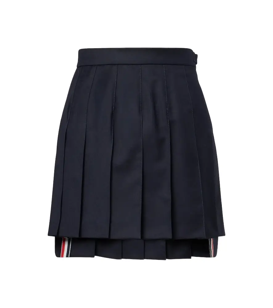 Pleated wool miniskirt