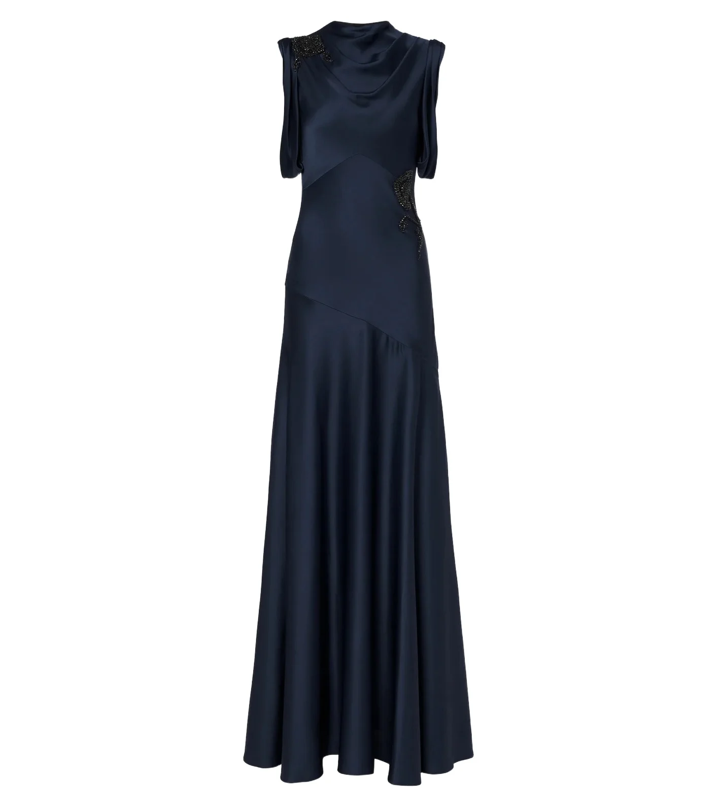 Draped embellished satin cady gown
