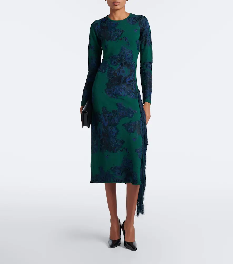 Erdem Floral fringed knitted jacquard midi dress | Thumbnail 2 Erdem Floral fringed knitted jacquard midi dress | Thumbnail 2