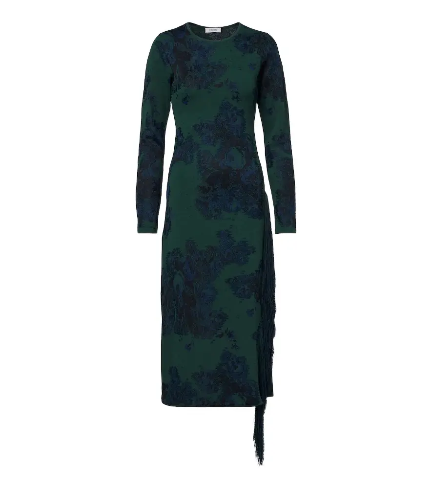 Floral fringed knitted jacquard midi dress Floral fringed knitted jacquard midi dress
