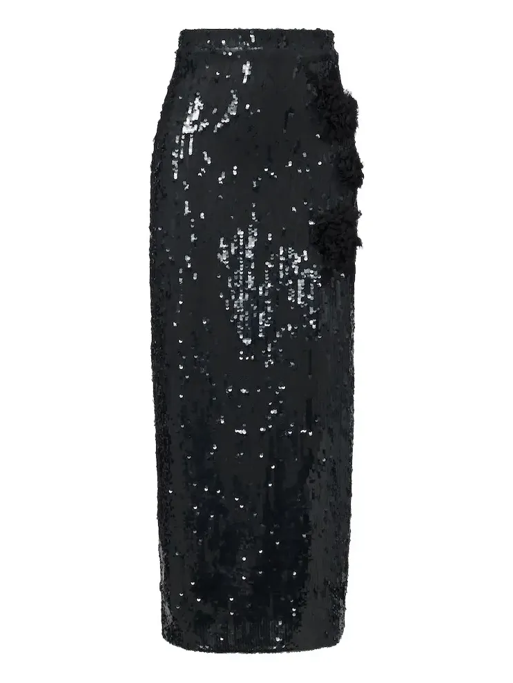 Erdem Floral-appliqué sequined midi skirt
