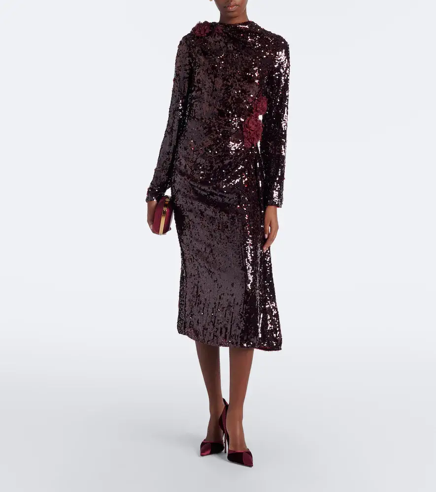 Erdem Floral-appliqué gathered sequined midi dress | Thumbnail 4 Erdem Floral-appliqué gathered sequined midi dress | Thumbnail 4
