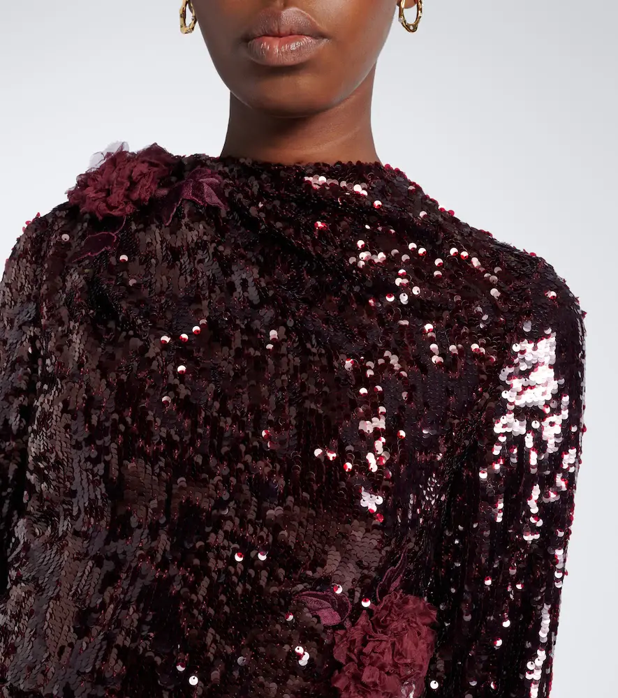 Erdem Floral-appliqué gathered sequined midi dress | Thumbnail 5 Erdem Floral-appliqué gathered sequined midi dress | Thumbnail 5