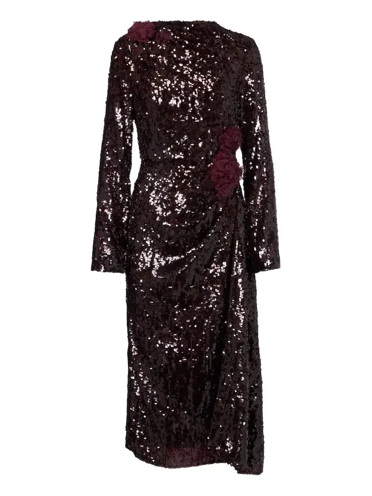Erdem Floral-appliqué gathered sequined midi dress