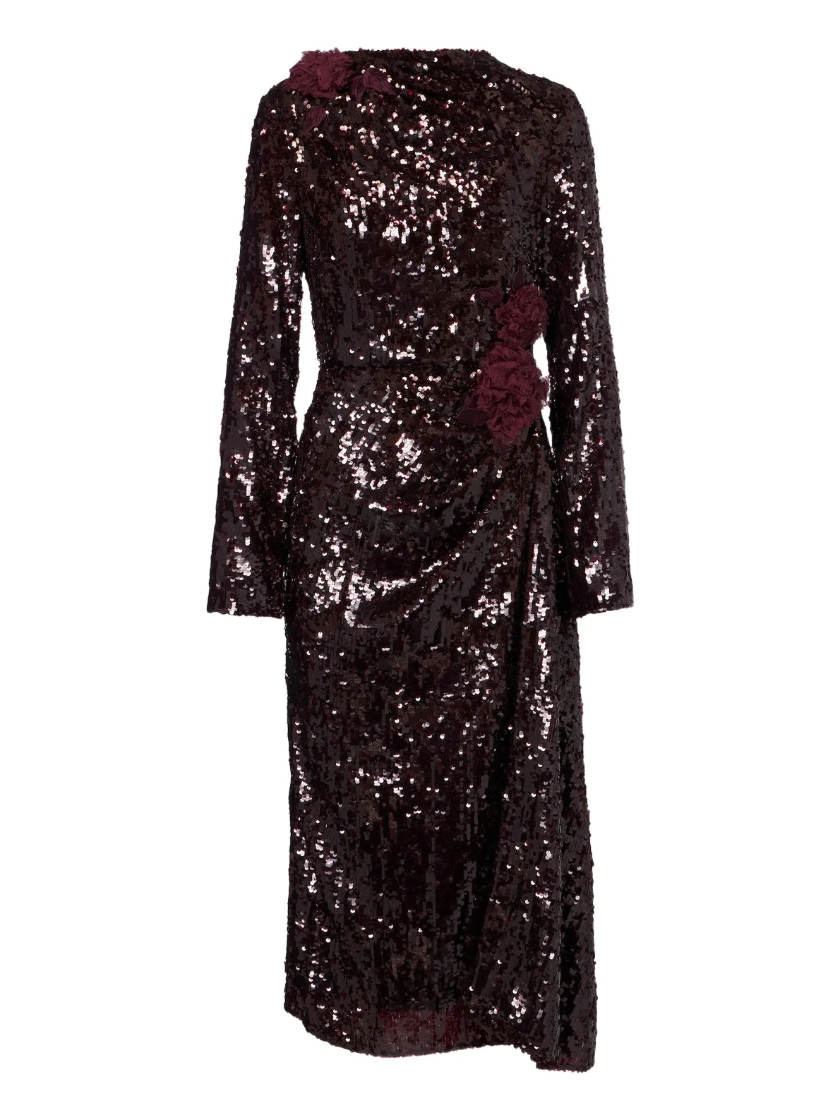 Erdem Floral-appliqué gathered sequined midi dress