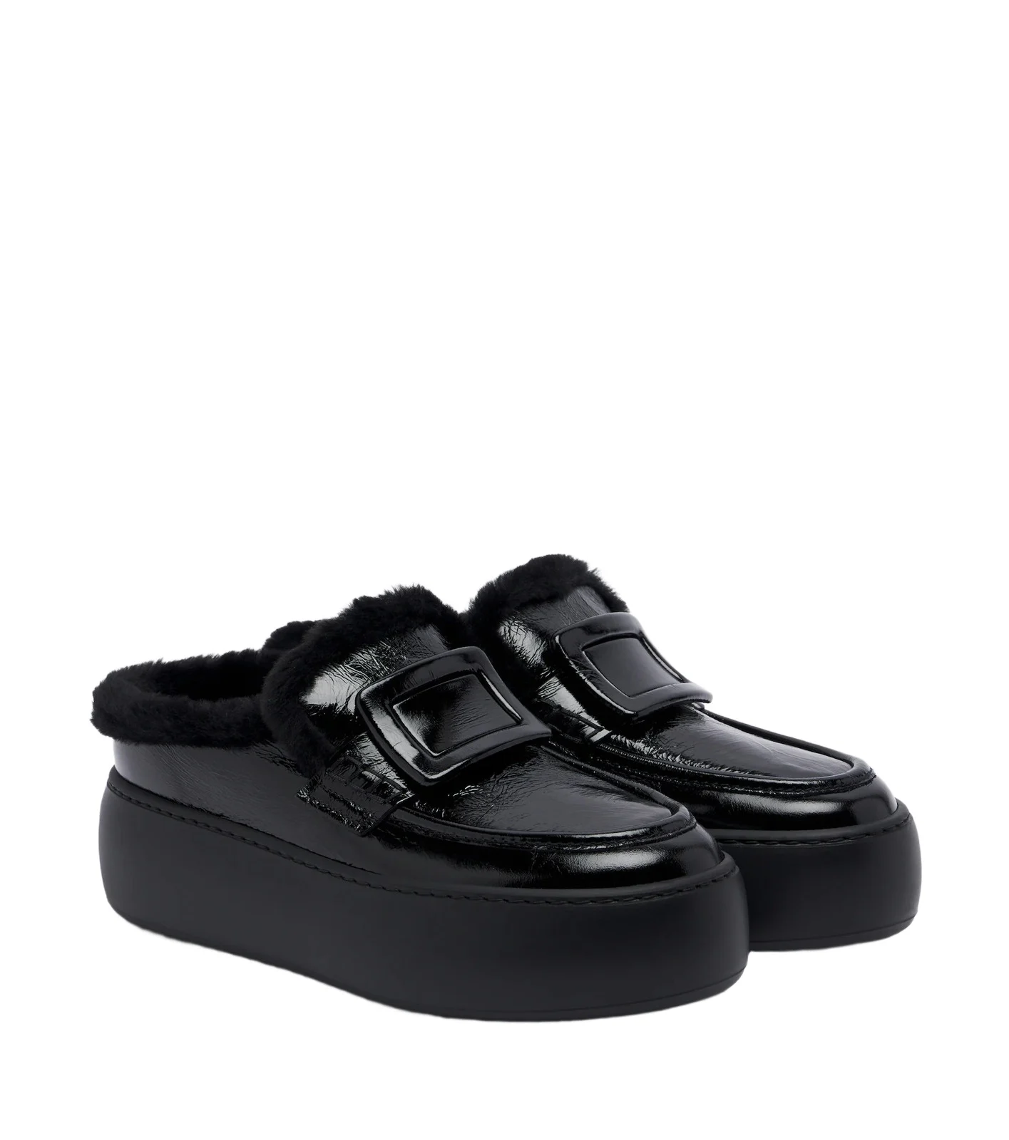 Roger Vivier Shearling-lined leather platform mules