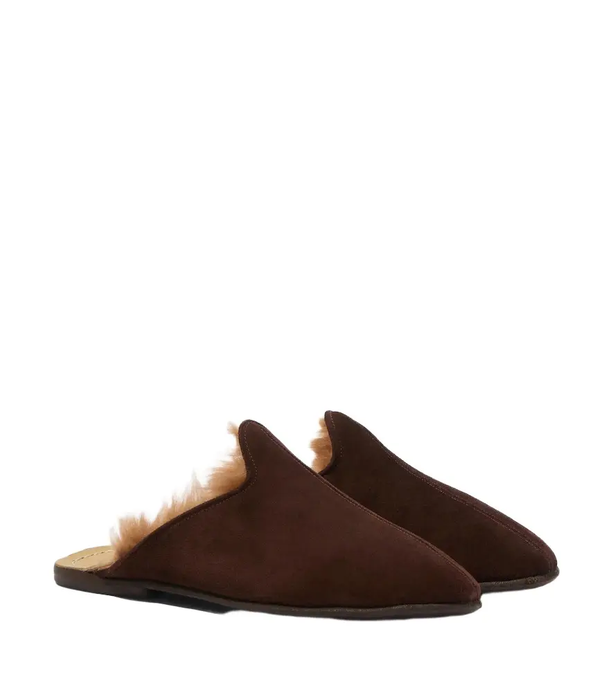 Shearling-lined suede mules