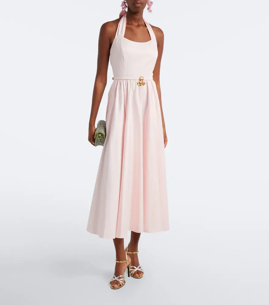 Oscar de la Renta Pleated cotton poplin sateen midi dress | Thumbnail 4 Oscar de la Renta Pleated cotton poplin sateen midi dress | Thumbnail 4