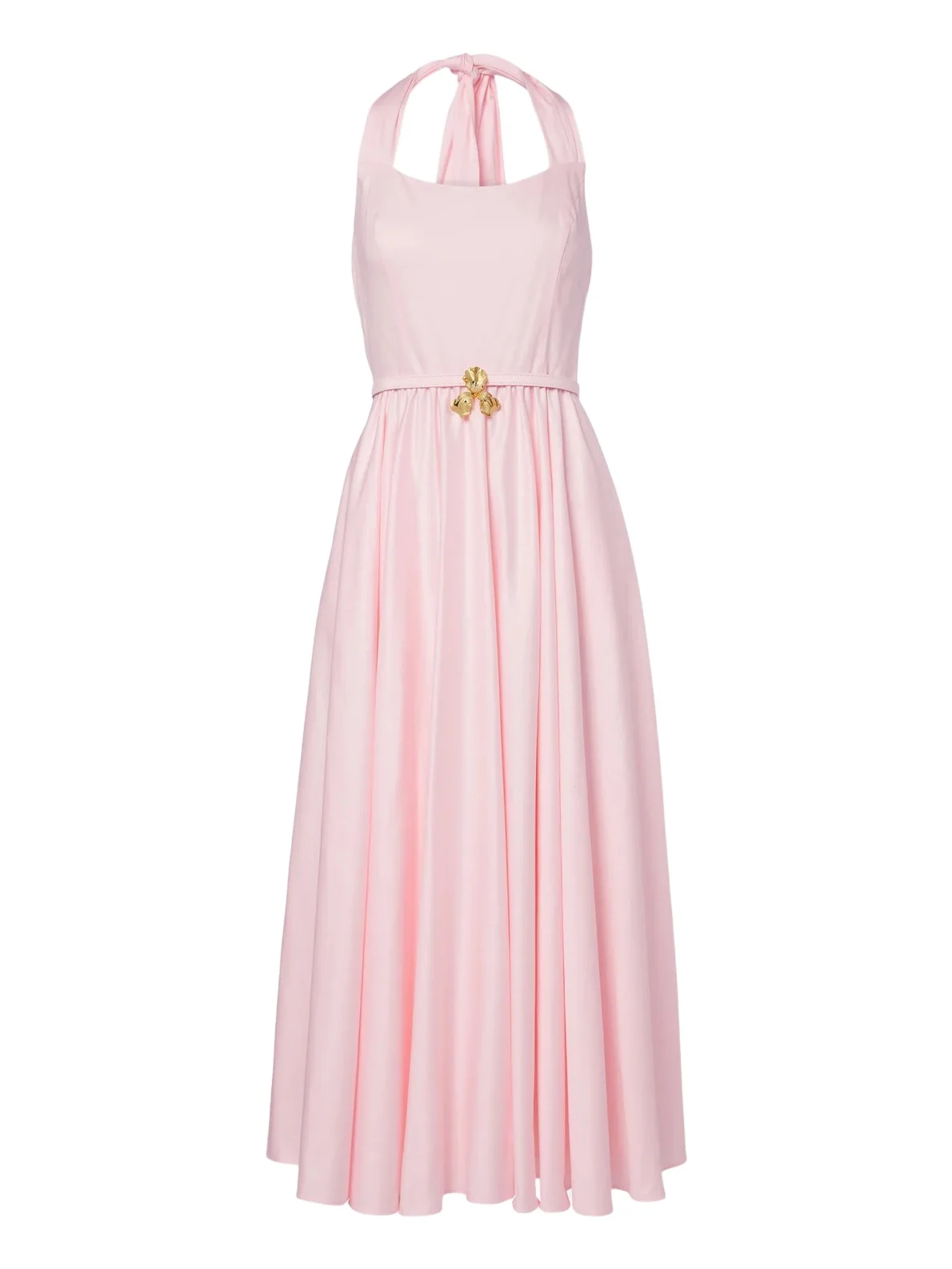 Pleated cotton poplin sateen midi dress
