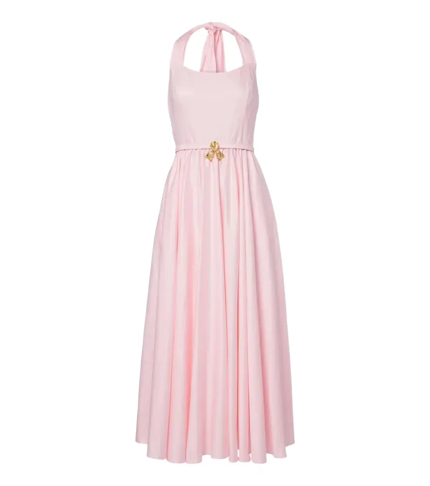Oscar de la Renta Pleated cotton poplin sateen midi dress