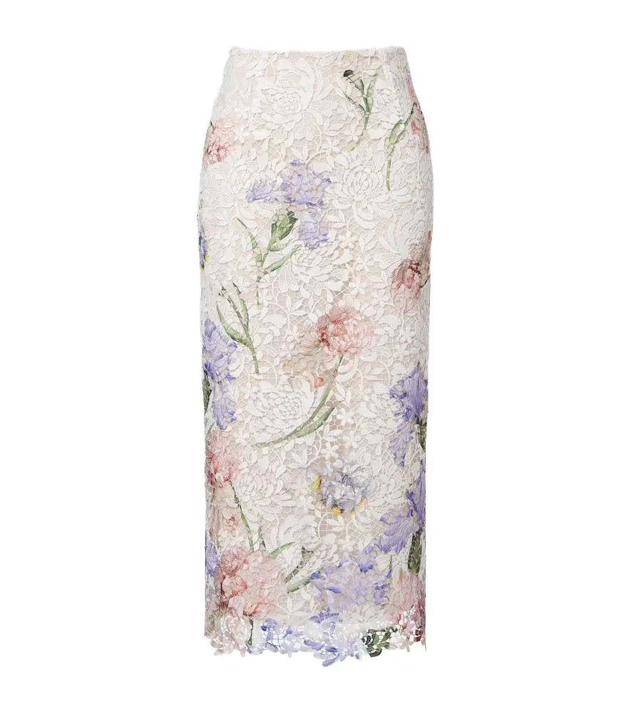Oscar de la Renta Floral guipure lace midi skirt