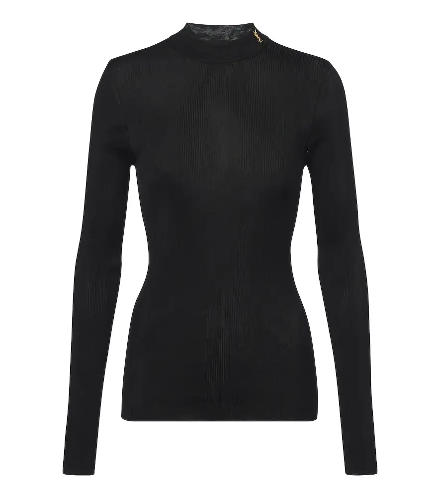 Saint Laurent Cassandre ribbed-knit silk top