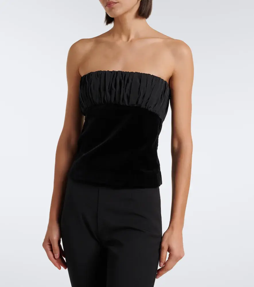 Posse Dean ruched cotton velvet strapless top | Thumbnail 2 Posse Dean ruched cotton velvet strapless top | Thumbnail 2