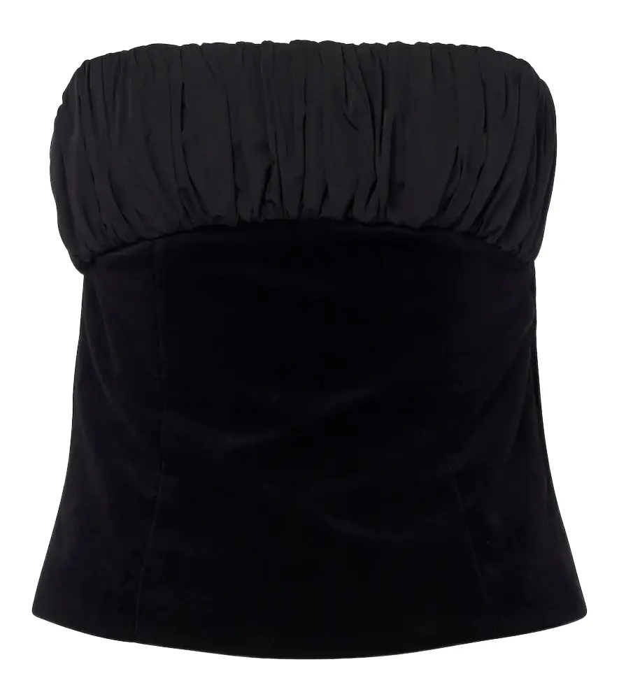 Dean ruched cotton velvet strapless top Dean ruched cotton velvet strapless top