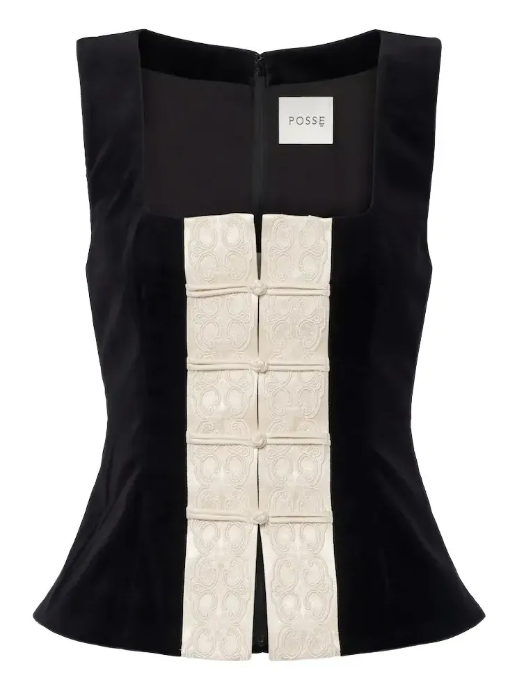 Florian embroidered cotton velvet top