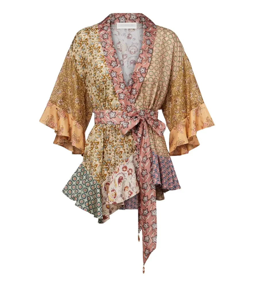 Zimmermann Fairlight printed silk habotai wrap top