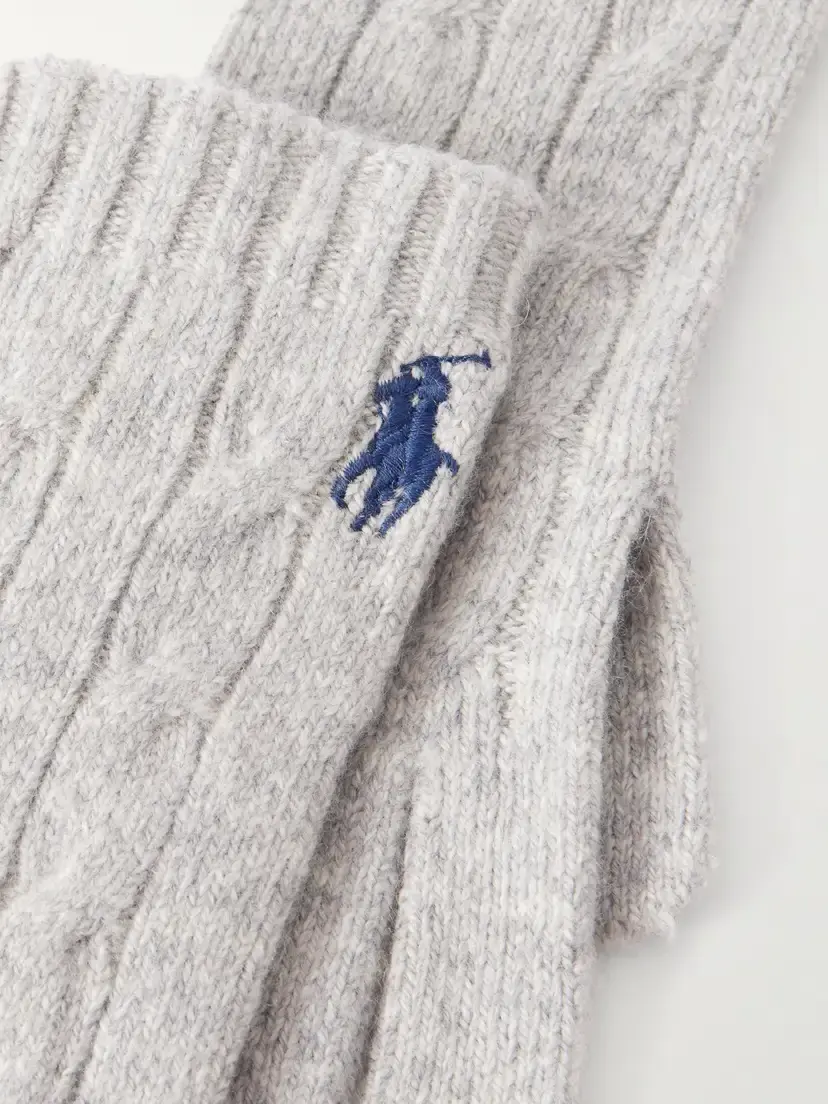 Polo Ralph Lauren Logo-embroidered Cable-knit Wool-blend Gloves | Thumbnail 2 Polo Ralph Lauren Logo-embroidered Cable-knit Wool-blend Gloves | Thumbnail 2