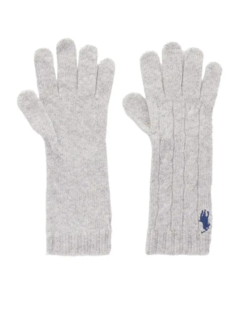 Logo-embroidered Cable-knit Wool-blend Gloves Logo-embroidered Cable-knit Wool-blend Gloves