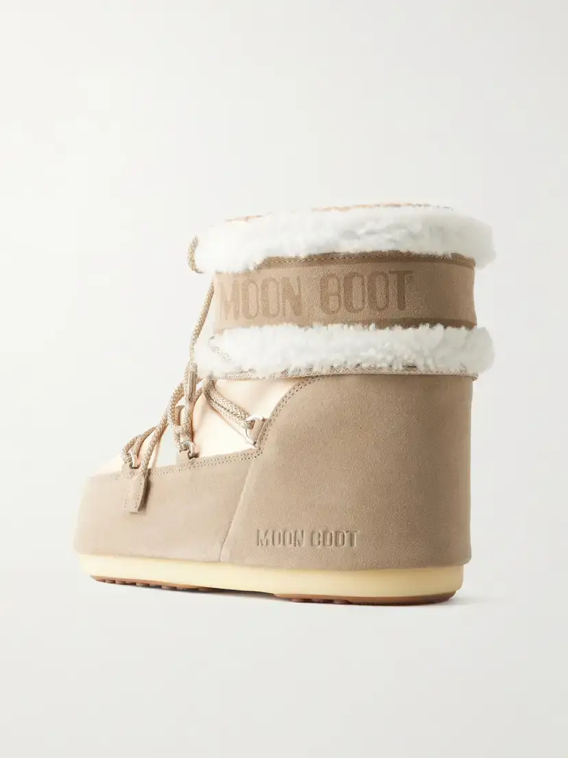 Moon Boot Icon Suede-trimmed Shearling And Satin Boots - Neutrals | Thumbnail 3 Moon Boot Icon Suede-trimmed Shearling And Satin Boots - Neutrals | Thumbnail 3