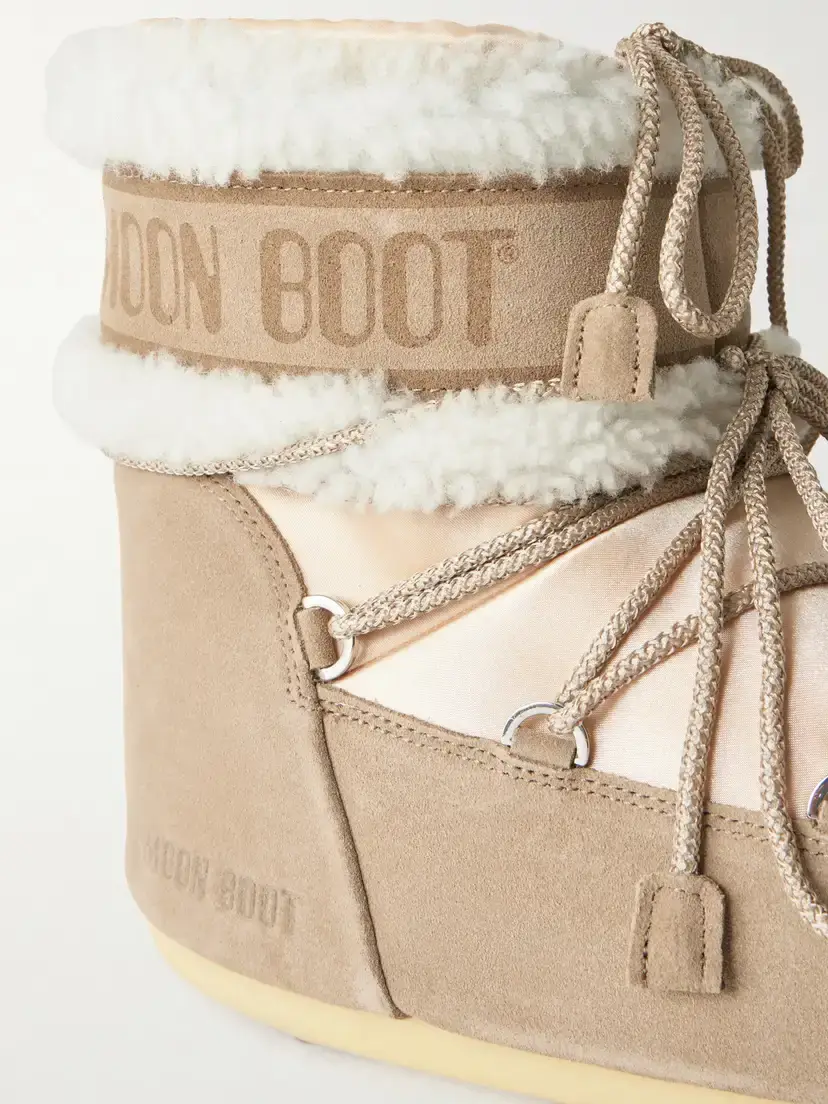 Moon Boot Icon Suede-trimmed Shearling And Satin Boots - Neutrals | Thumbnail 5 Moon Boot Icon Suede-trimmed Shearling And Satin Boots - Neutrals | Thumbnail 5