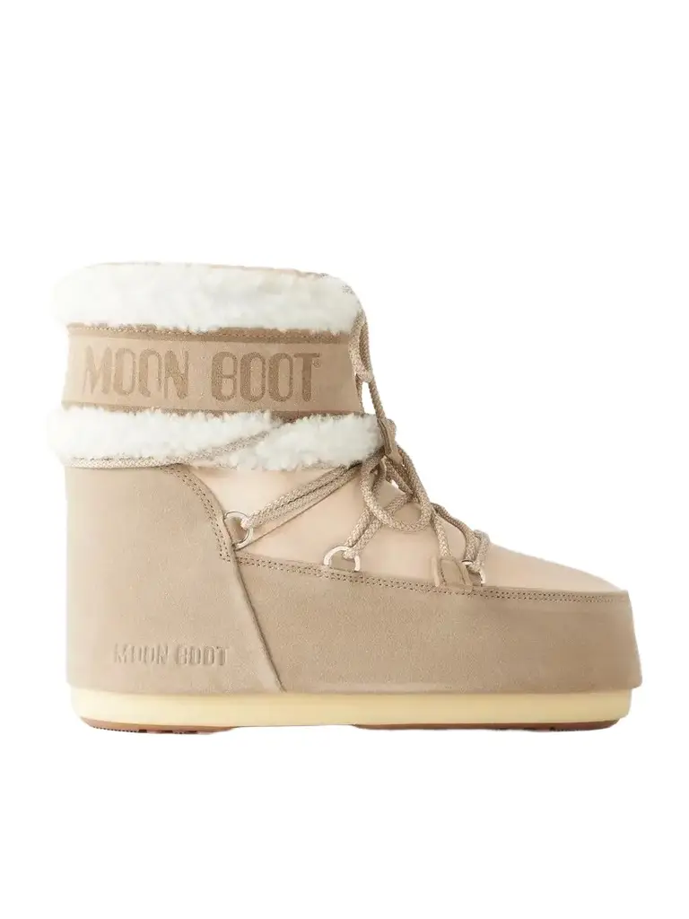 Moon Boot Icon Suede-trimmed Shearling And Satin Boots - Neutrals