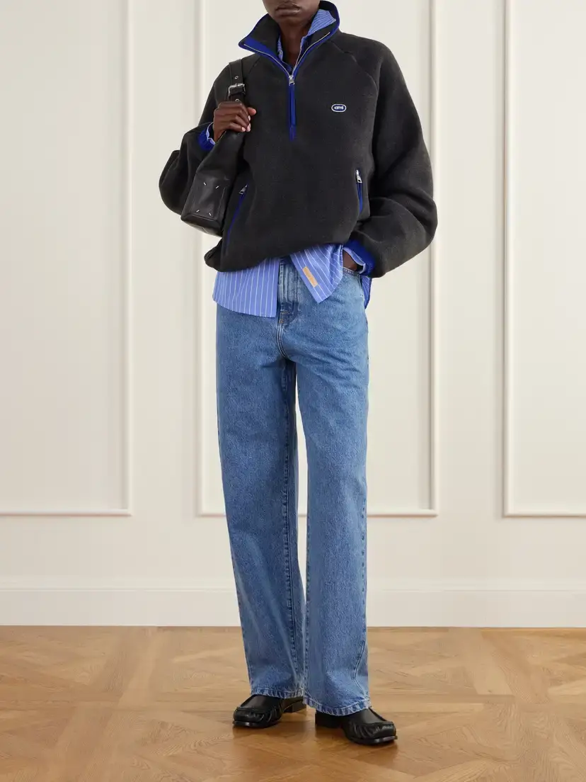 AMI PARIS Logo-embroidered Shell-trimmed Fleece Half-zip Jacket | Thumbnail 2