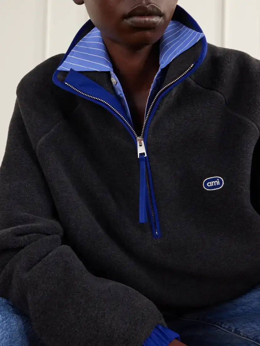AMI PARIS Logo-embroidered Shell-trimmed Fleece Half-zip Jacket | Thumbnail 5