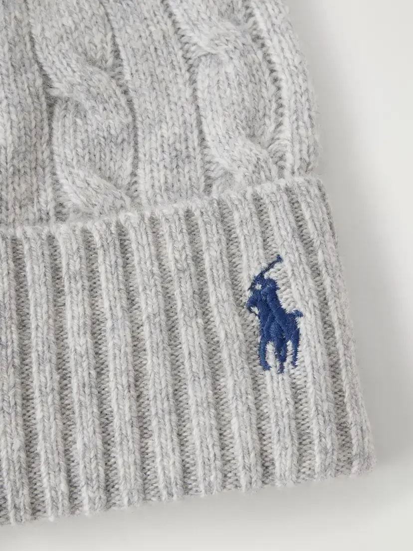 Polo Ralph Lauren Logo-embroidered Cable-knit Wool And Cashmere-blend Beanie - Gray | Thumbnail 3 Polo Ralph Lauren Logo-embroidered Cable-knit Wool And Cashmere-blend Beanie - Gray | Thumbnail 3
