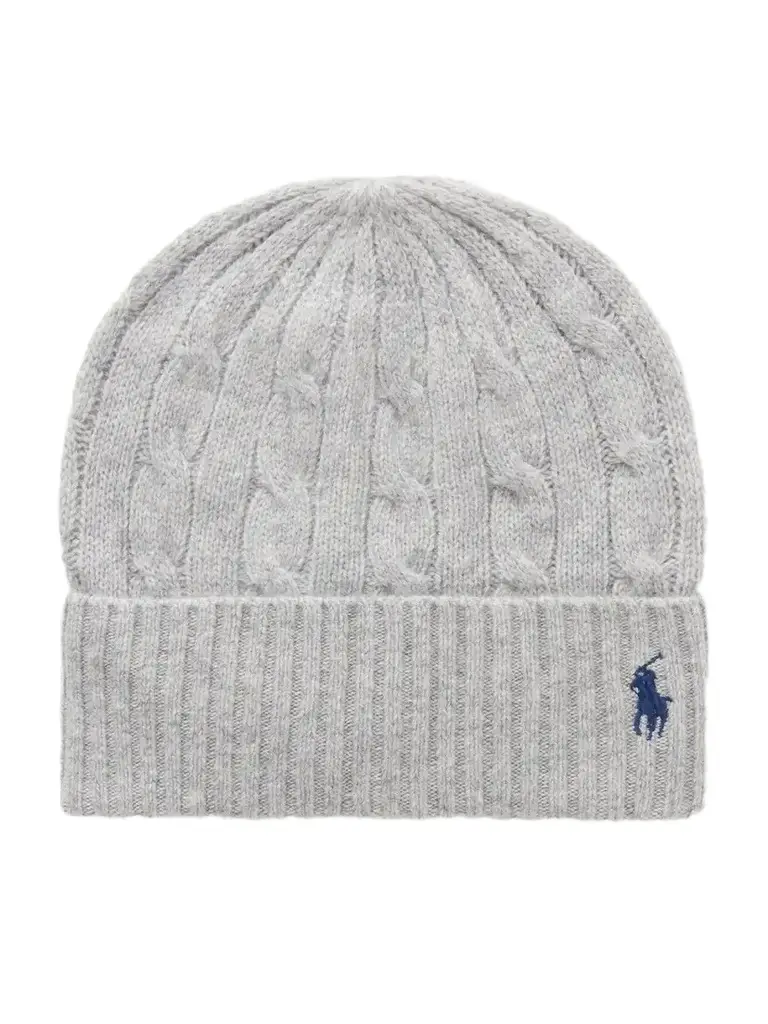 Logo-embroidered Cable-knit Wool And Cashmere-blend Beanie - Gray