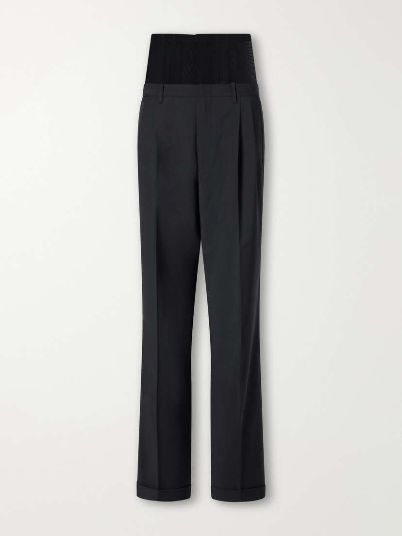 Mesh-trimmed Pleated Fresco Straight-leg Pants Mesh-trimmed Pleated Fresco Straight-leg Pants